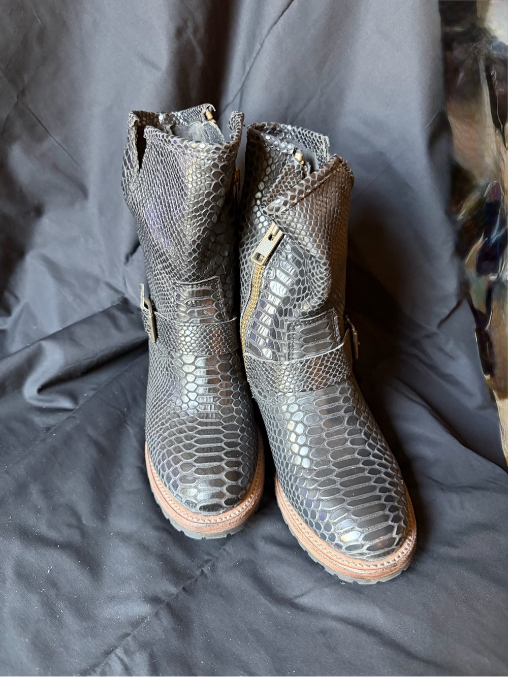 Freebird by Steven Black Faux-Snakeskin Ankle Heeled Boots